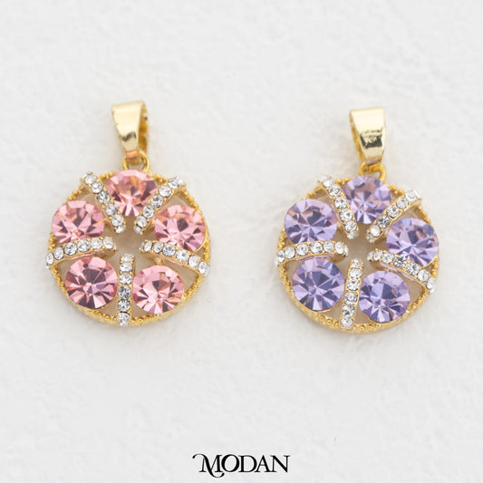 Sparkling Round Pink And Purple Pendant DIY Pendant Liontin Bulat Pink Dan Ungu Hypoallergenic Gold Plated