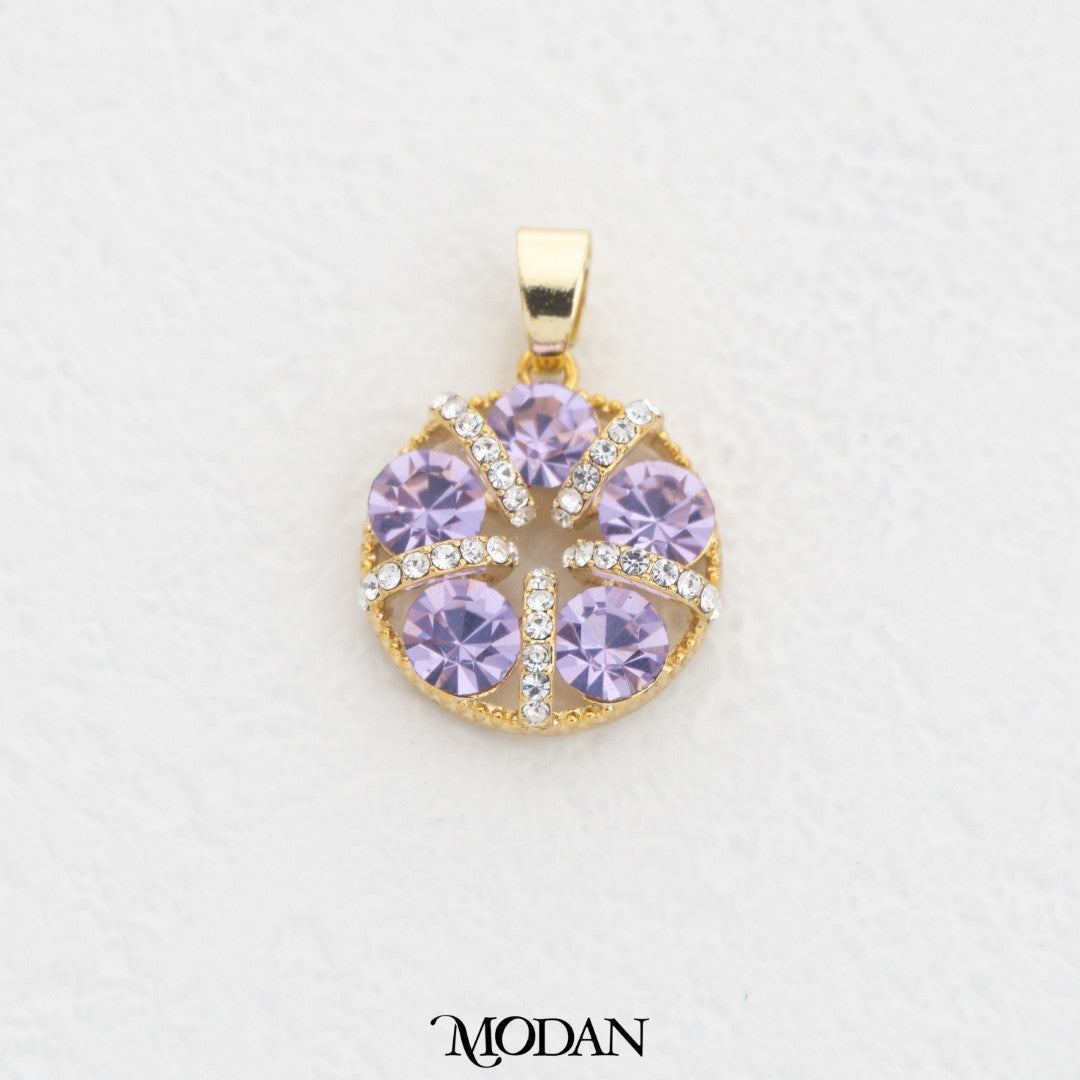 Sparkling Round Pink And Purple Pendant DIY Pendant Liontin Bulat Pink Dan Ungu Hypoallergenic Gold Plated