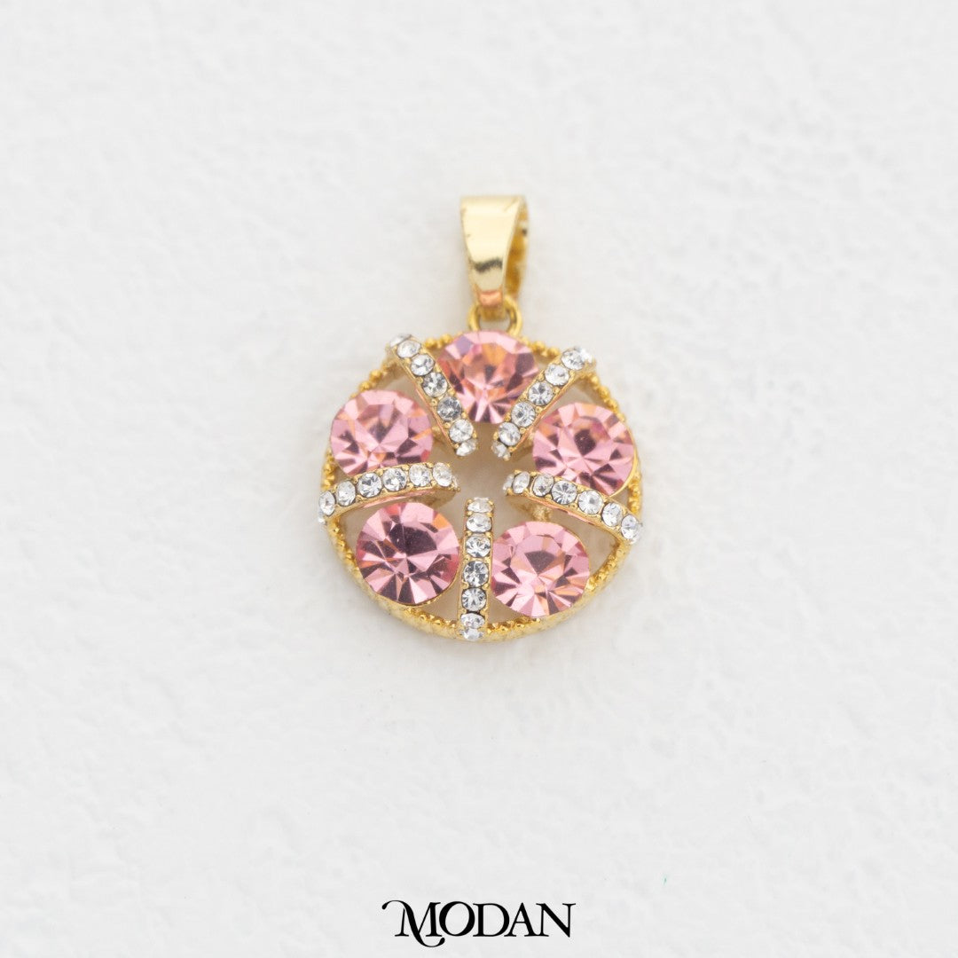 Sparkling Round Pink And Purple Pendant DIY Pendant Liontin Bulat Pink Dan Ungu Hypoallergenic Gold Plated