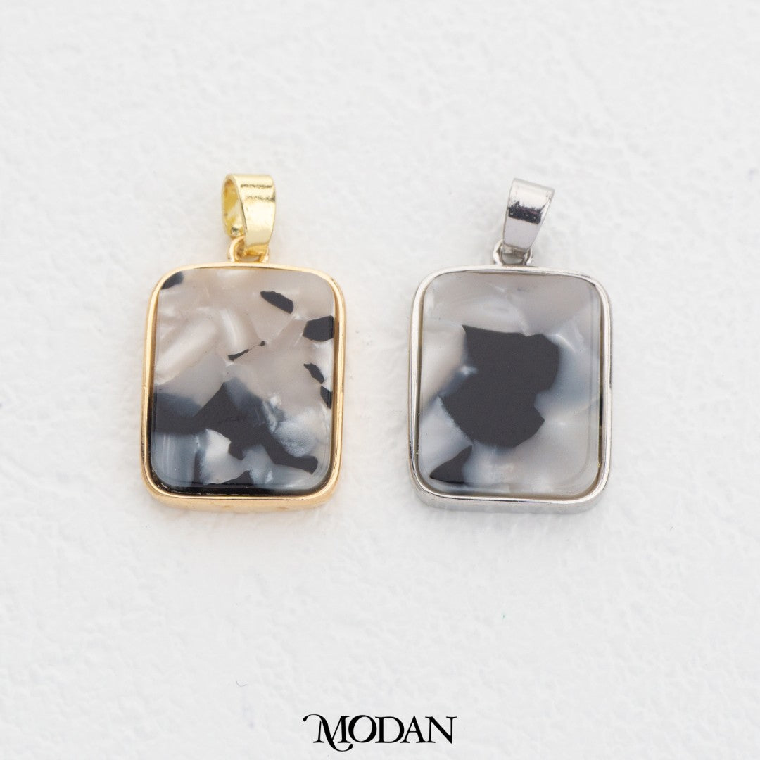Black Pink White Rectangle DIY Charm Liontin Persegi Panjang Hitam Pink Putih Hypoallergenic Gold Filled
