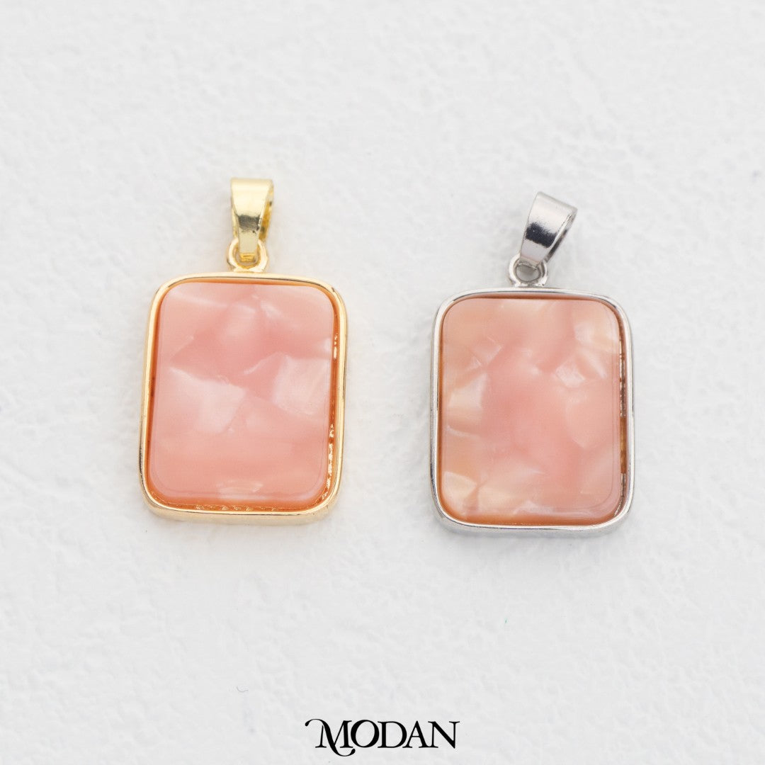 Black Pink White Rectangle DIY Charm Liontin Persegi Panjang Hitam Pink Putih Hypoallergenic Gold Filled