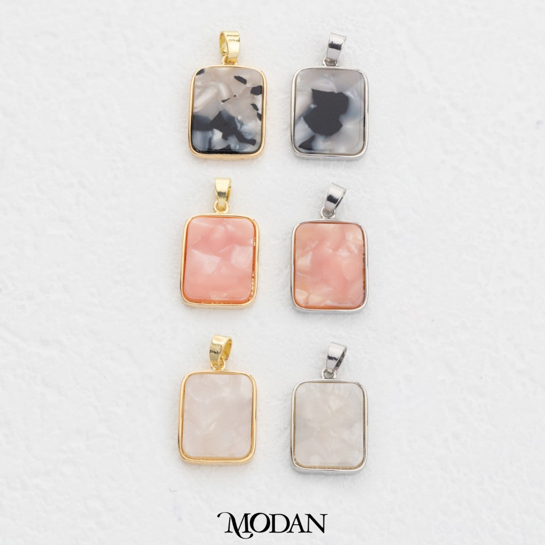 Black Pink White Rectangle DIY Charm Liontin Persegi Panjang Hitam Pink Putih Hypoallergenic Gold Filled