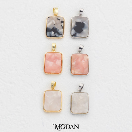 Black Pink White Rectangle DIY Charm Liontin Persegi Panjang Hitam Pink Putih Hypoallergenic Gold Filled