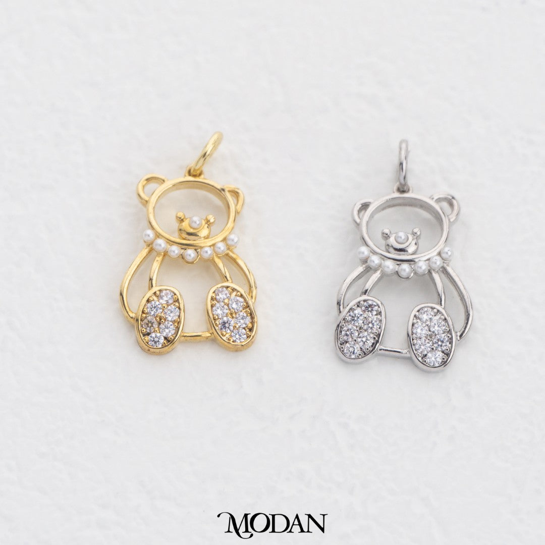 Adorable Sparkling Bear DIY Charm Liontin Beruang Lucu Hypoallergenic Gold Filled