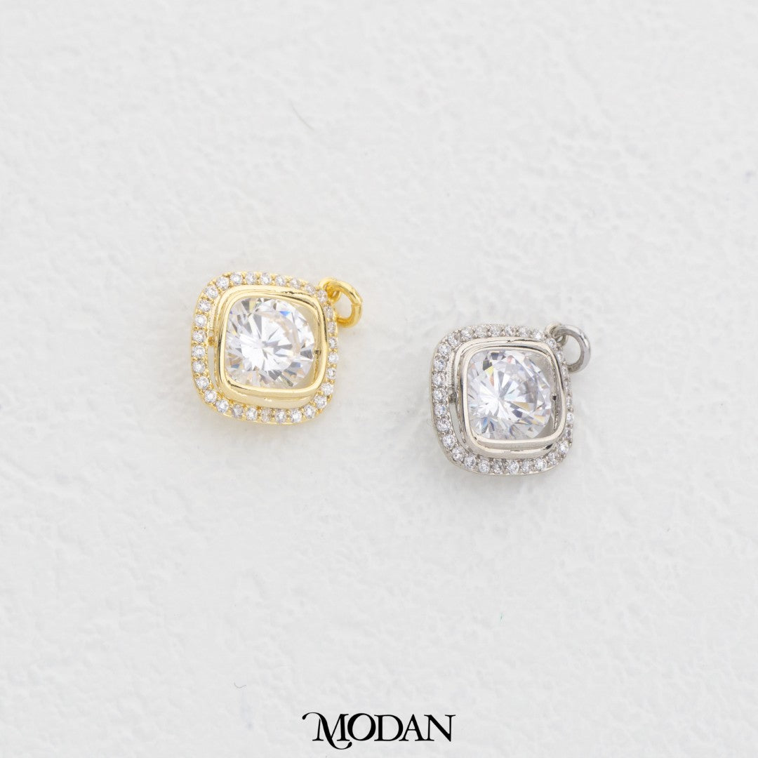 Geometric Rhombus Double Frame DIY Charm Liontin Belah Ketupat Bingkai Hypoallergenic Gold Plated