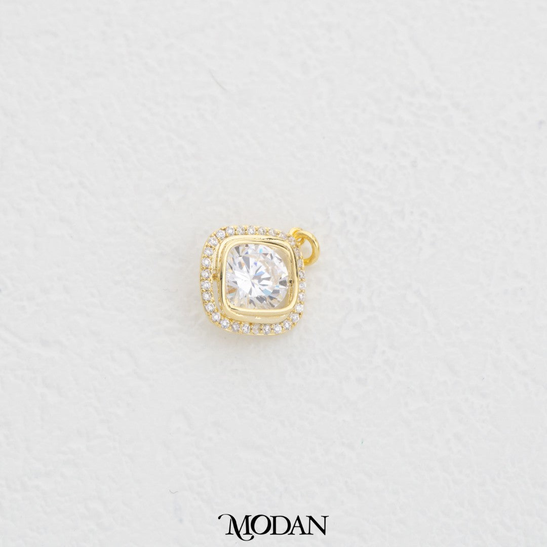 Geometric Rhombus Double Frame DIY Charm Liontin Belah Ketupat Bingkai Hypoallergenic Gold Plated