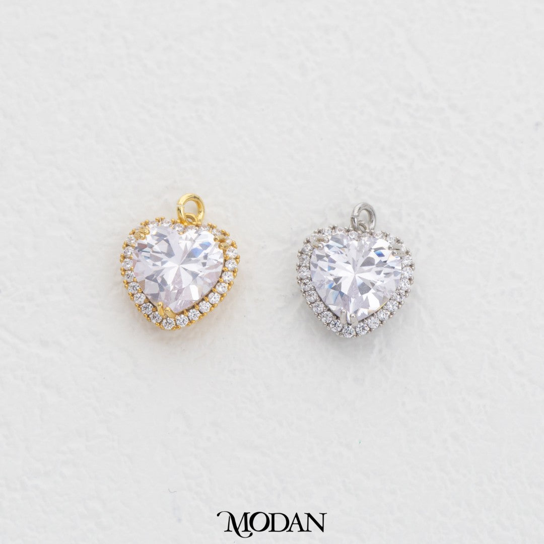 Bridal Micro Paved Heart DIY Charm Liontin Hati Butiran Pasir Hypoallergenic Gold Plated