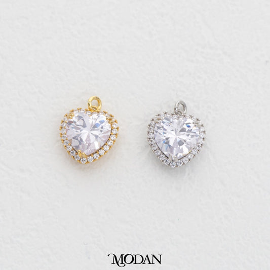 Bridal Micro Paved Heart DIY Charm Liontin Hati Butiran Pasir Hypoallergenic Gold Plated