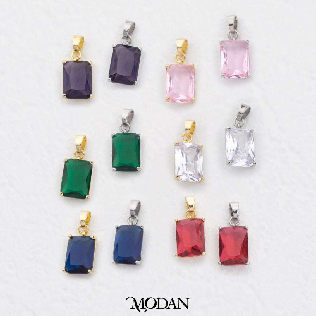 Sparkling Colorful Rectangle DIY Charm Liontin Persegi Panjang Warna Warni Hypoallergenic Gold Filled