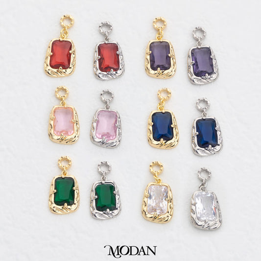 Sparkling Colorful Rectangle Twisted DIY Charm Liontin Persegi Panjang Ulir Warna Warni Hypoallergenic Gold Filled