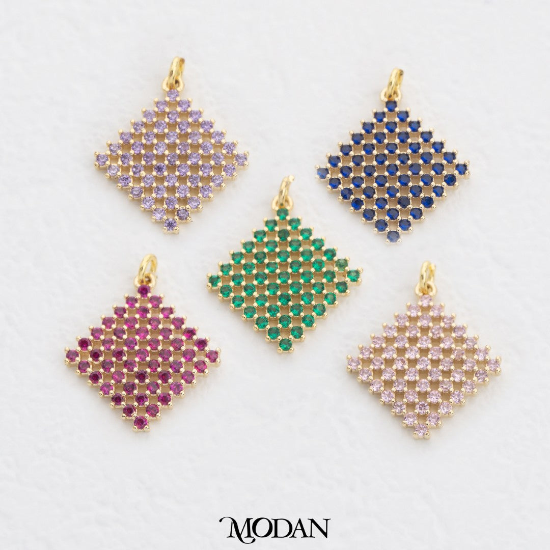 Cluster Colorful Rhombus DIY Charm Liontin Belah Ketupat Rangkaian Warna Warni Hypoallergenic Gold Filled