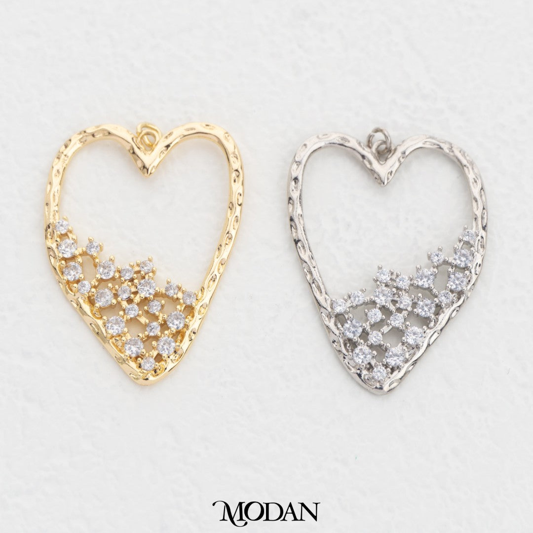 Statement Textured Heart DIY Charm Liontin Hati Tekstur Hypoallergenic Gold Filled