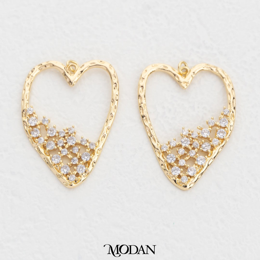 Statement Textured Heart DIY Charm Liontin Hati Tekstur Hypoallergenic Gold Filled