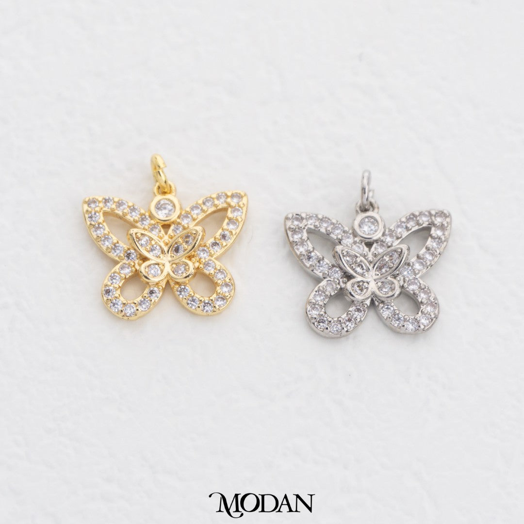 Sparkling Double Layer Butterfly DIY Charm Liontin Kupu Kupu Dua Lapis Hypoallergenic Gold Plated