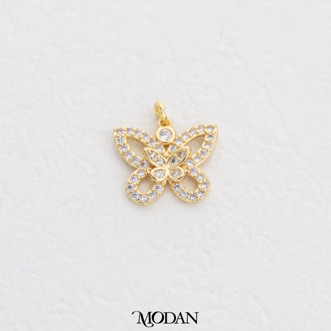 Sparkling Double Layer Butterfly DIY Charm Liontin Kupu Kupu Dua Lapis Hypoallergenic Gold Plated