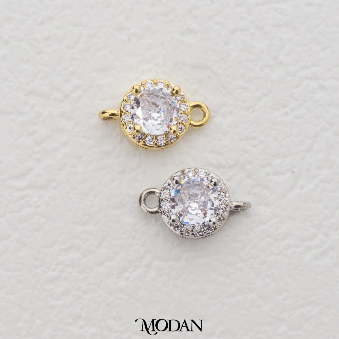 Mini Micro Paved Round Solitaire DIY Connector Liontin Pesta Kecil Hypoallergenic Gold Plated