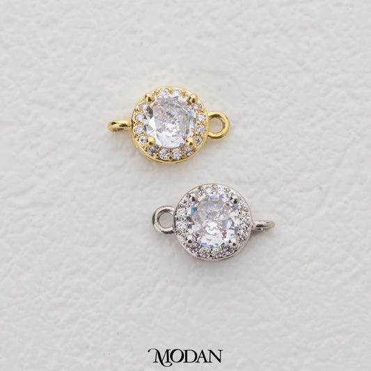 Mini Micro Paved Round Solitaire DIY Connector Liontin Pesta Kecil Hypoallergenic Gold Plated