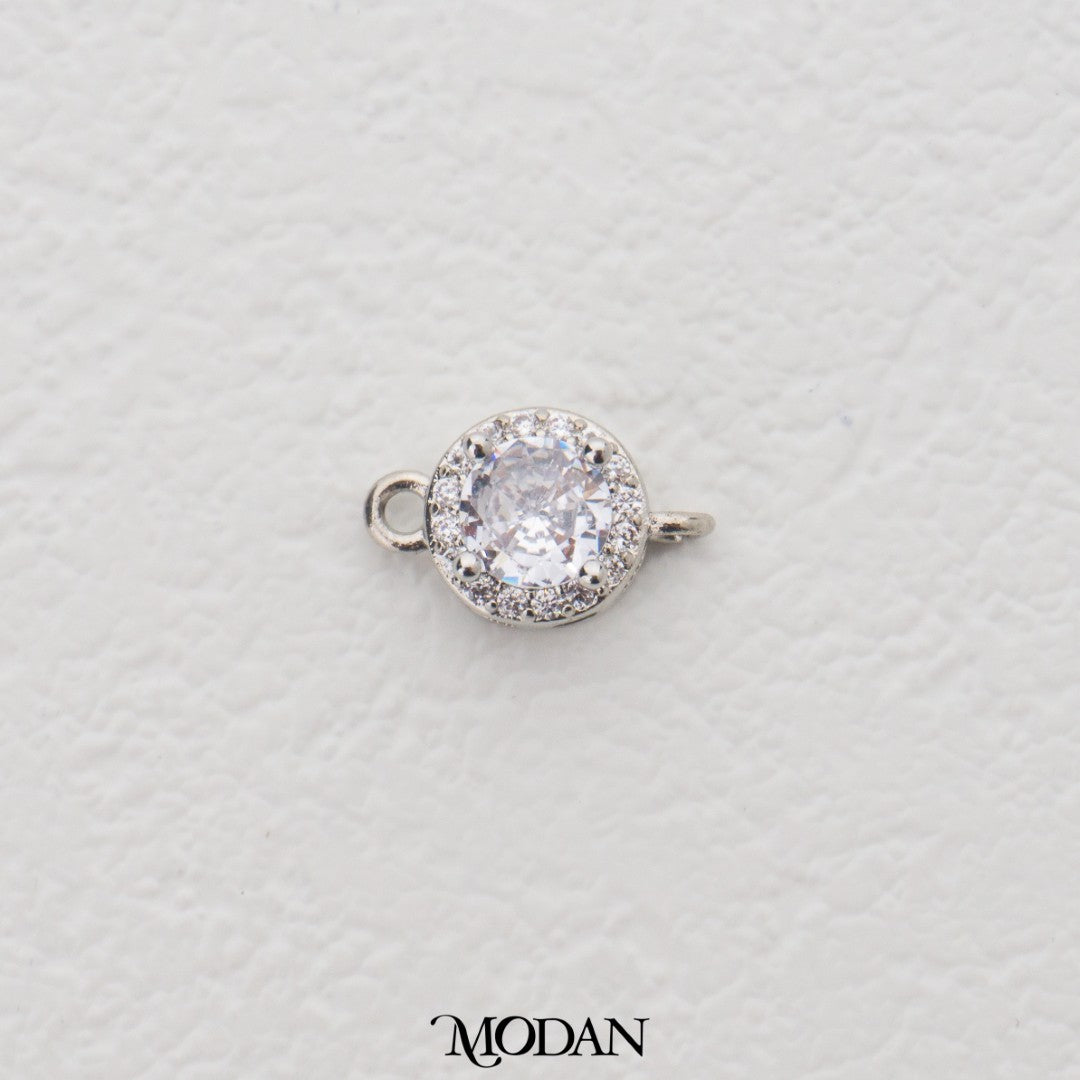 Mini Micro Paved Round Solitaire DIY Connector Liontin Pesta Kecil Hypoallergenic Gold Plated