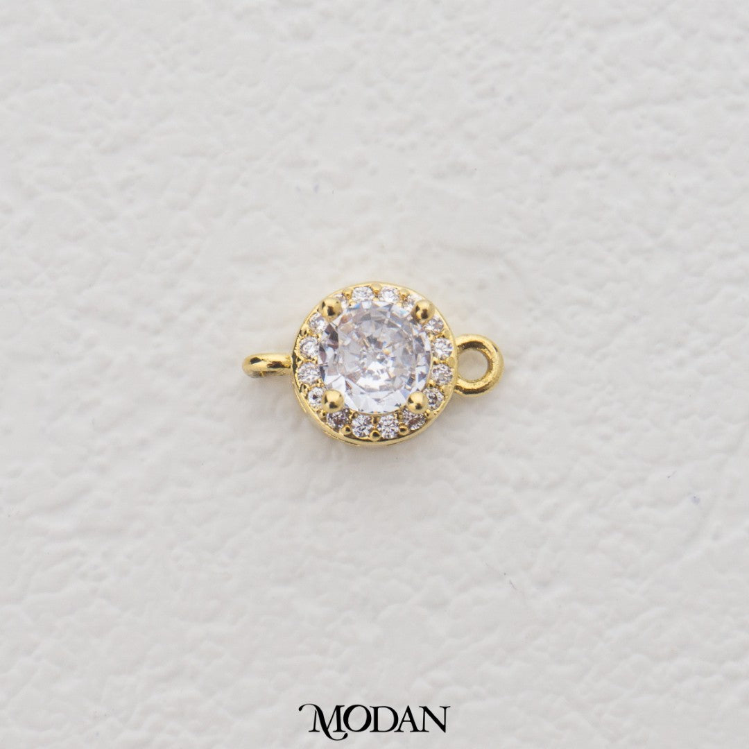 Mini Micro Paved Round Solitaire DIY Connector Liontin Pesta Kecil Hypoallergenic Gold Plated
