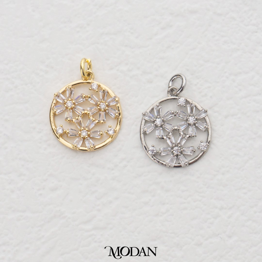 Sparkling Floral Medallion DIY Charm Liontin Karangan Bunga Bulat Hypoallergenic Gold Filled