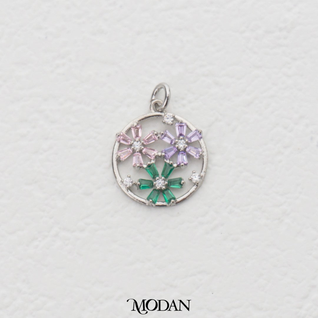 Sparkling Floral Medallion DIY Charm Liontin Karangan Bunga Bulat Hypoallergenic Gold Filled