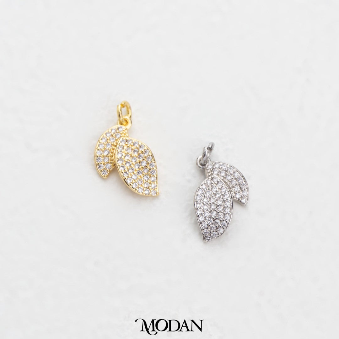 Double Leaf Charm DIY Charm Liontin Daun Ganda Hypoallergenic Gold Filled