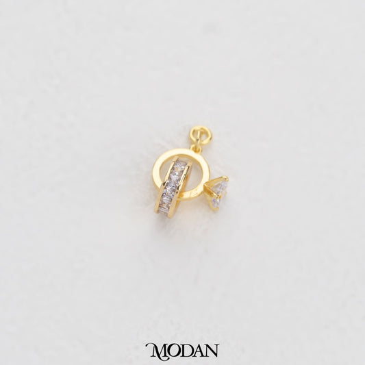 Double Round With Zirconia DIY Charm Liontin Sambung Bulat Zirconia Hypoallergenic Gold Filled