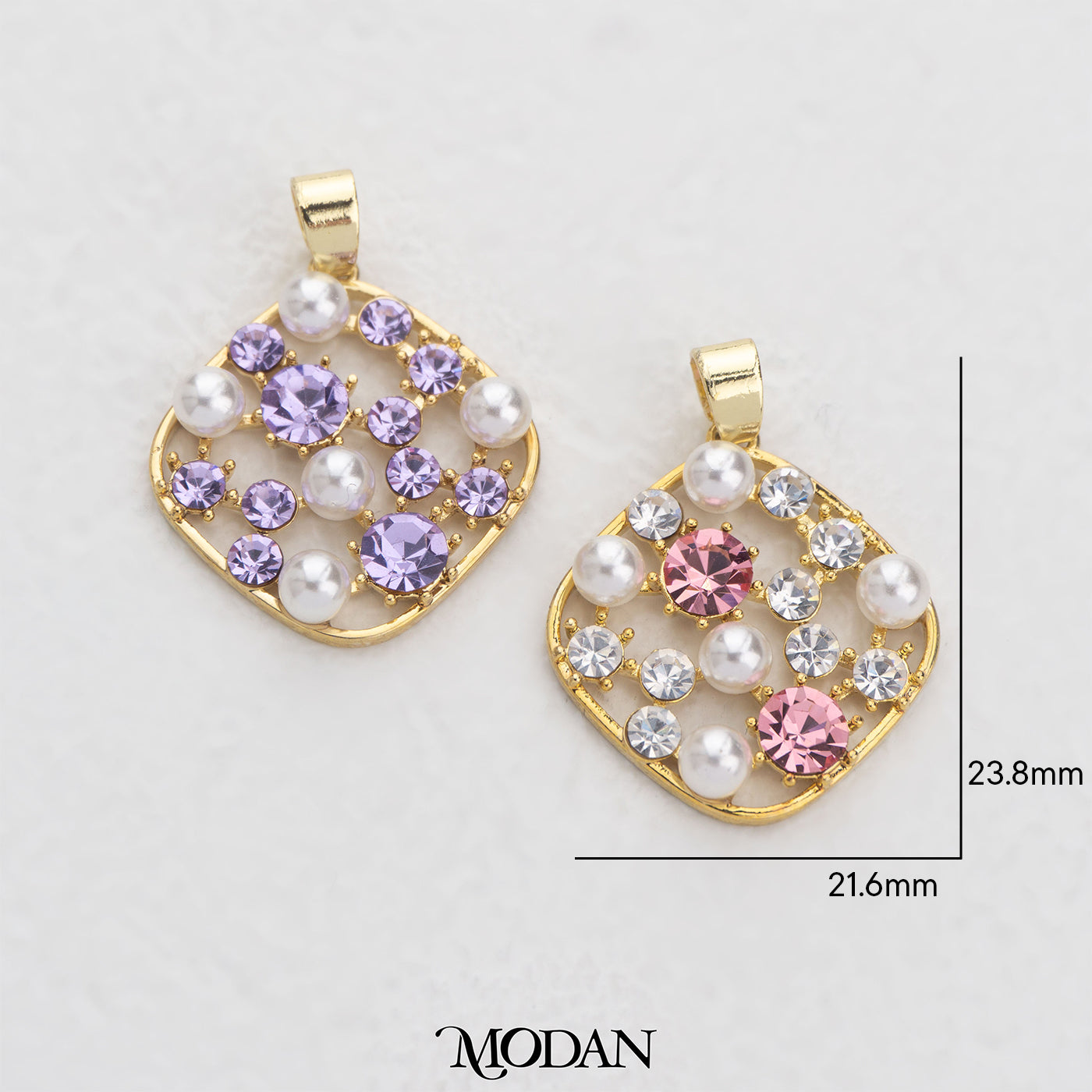 Pink And Purple Pearl Rhombus Pendant DIY Pendant Liontin Belah Ketupat Pink Dan Ungu Hypoallergenic Gold Plated