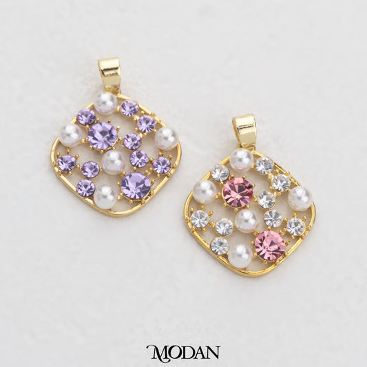 Pink And Purple Pearl Rhombus Pendant DIY Pendant Liontin Belah Ketupat Pink Dan Ungu Hypoallergenic Gold Plated
