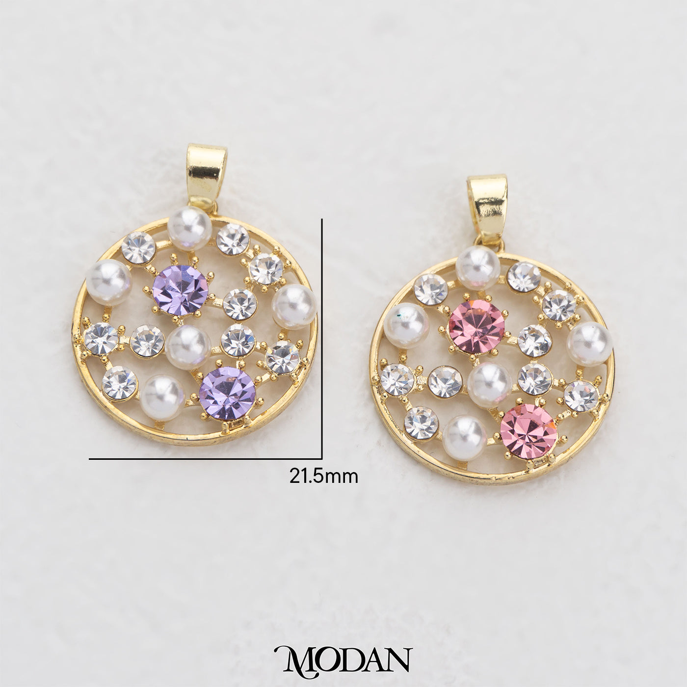 Pink And Purple Pearl Round Pendant DIY Pendant Liontin Bulat Pink Dan Ungu Hypoallergenic Gold Plated