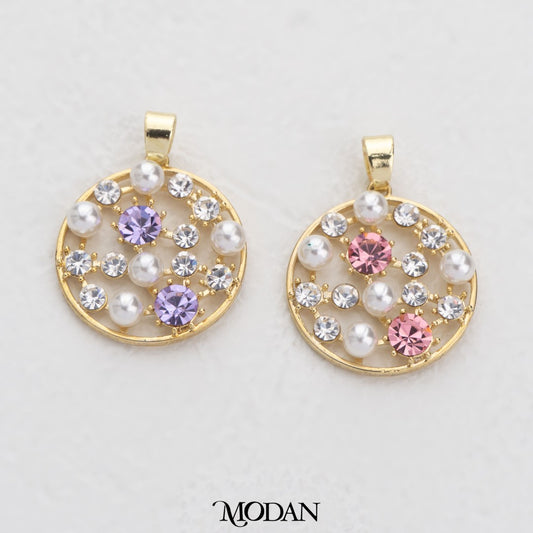 Pink And Purple Pearl Round Pendant DIY Pendant Liontin Bulat Pink Dan Ungu Hypoallergenic Gold Plated