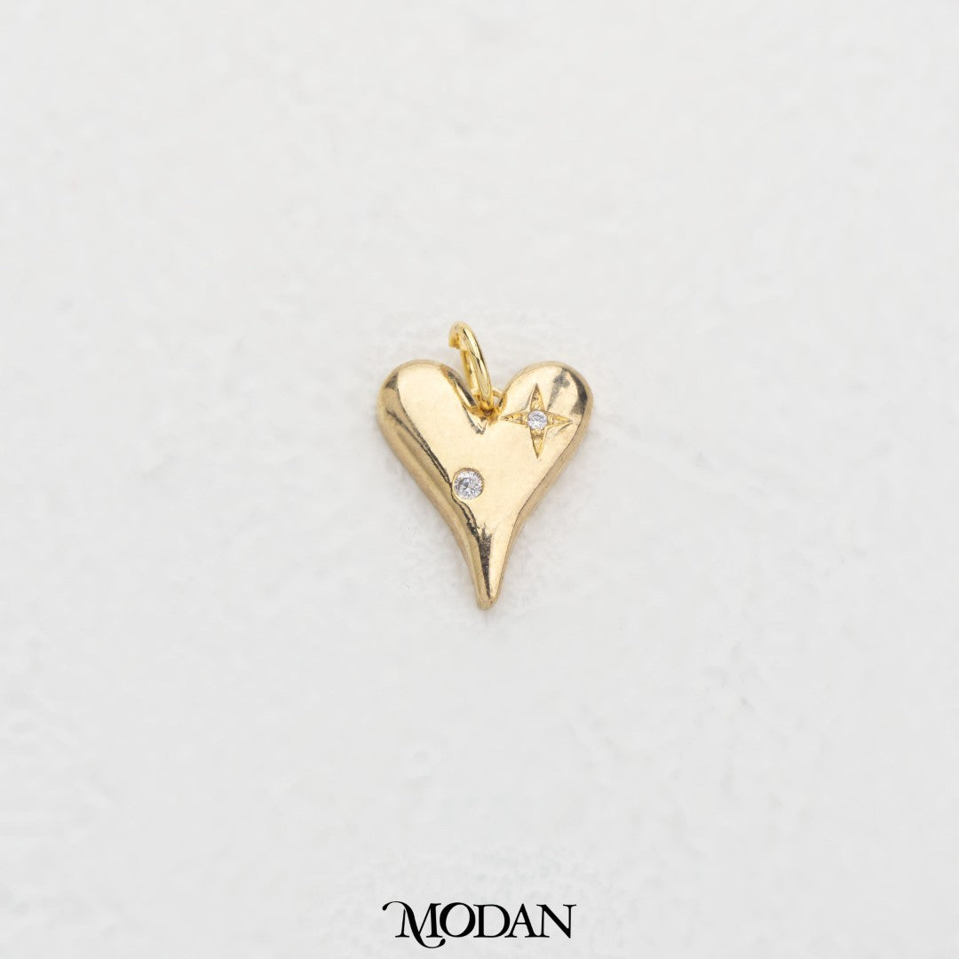 Sparkling Heart With Star Charm DIY Charm Liontin Hati Hypoallergenic Gold Plated