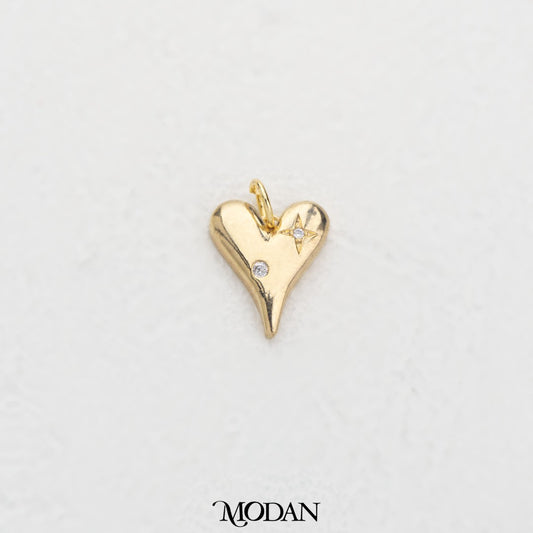 Sparkling Heart With Star Charm DIY Charm Liontin Hati Hypoallergenic Gold Plated