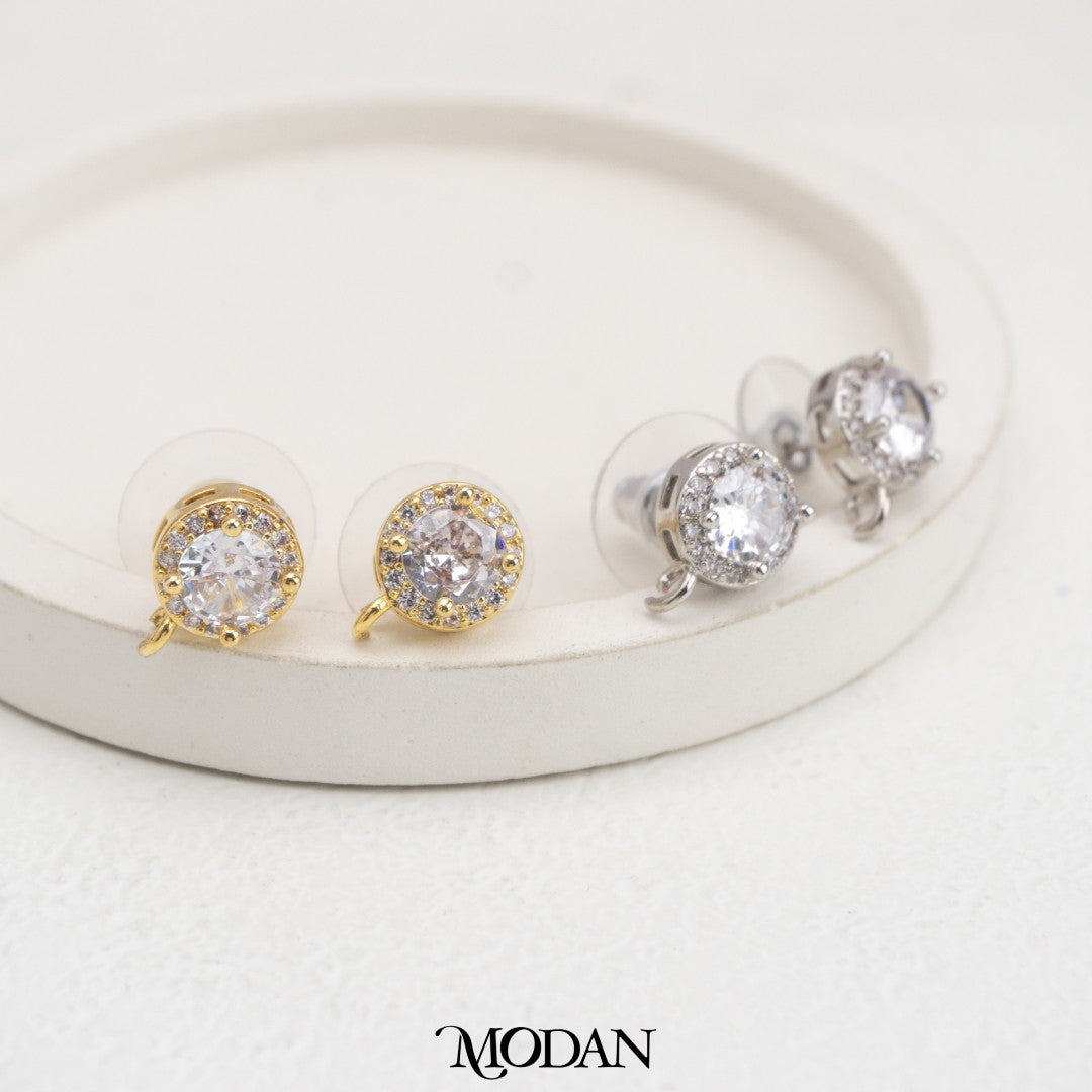 (8.7mm) Mini Round Cubic Zirconia Stud Earring DIY Earrings Findings Pengait Anting Bulat Kecil Berlian Unfinished Hypoallergenic Gold Plated