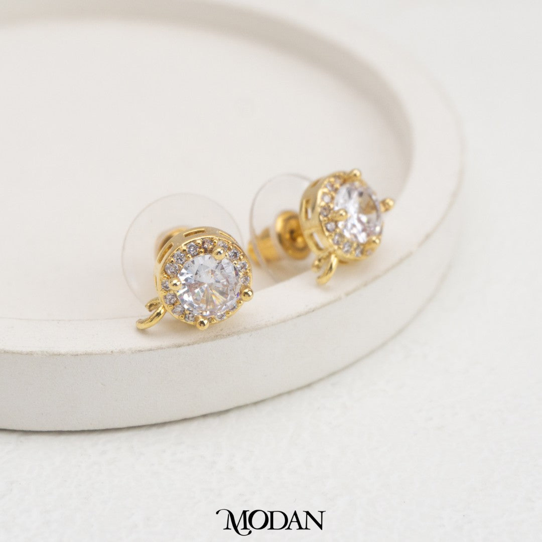 (8.7mm) Mini Round Cubic Zirconia Stud Earring DIY Earrings Findings Pengait Anting Bulat Kecil Berlian Unfinished Hypoallergenic Gold Plated