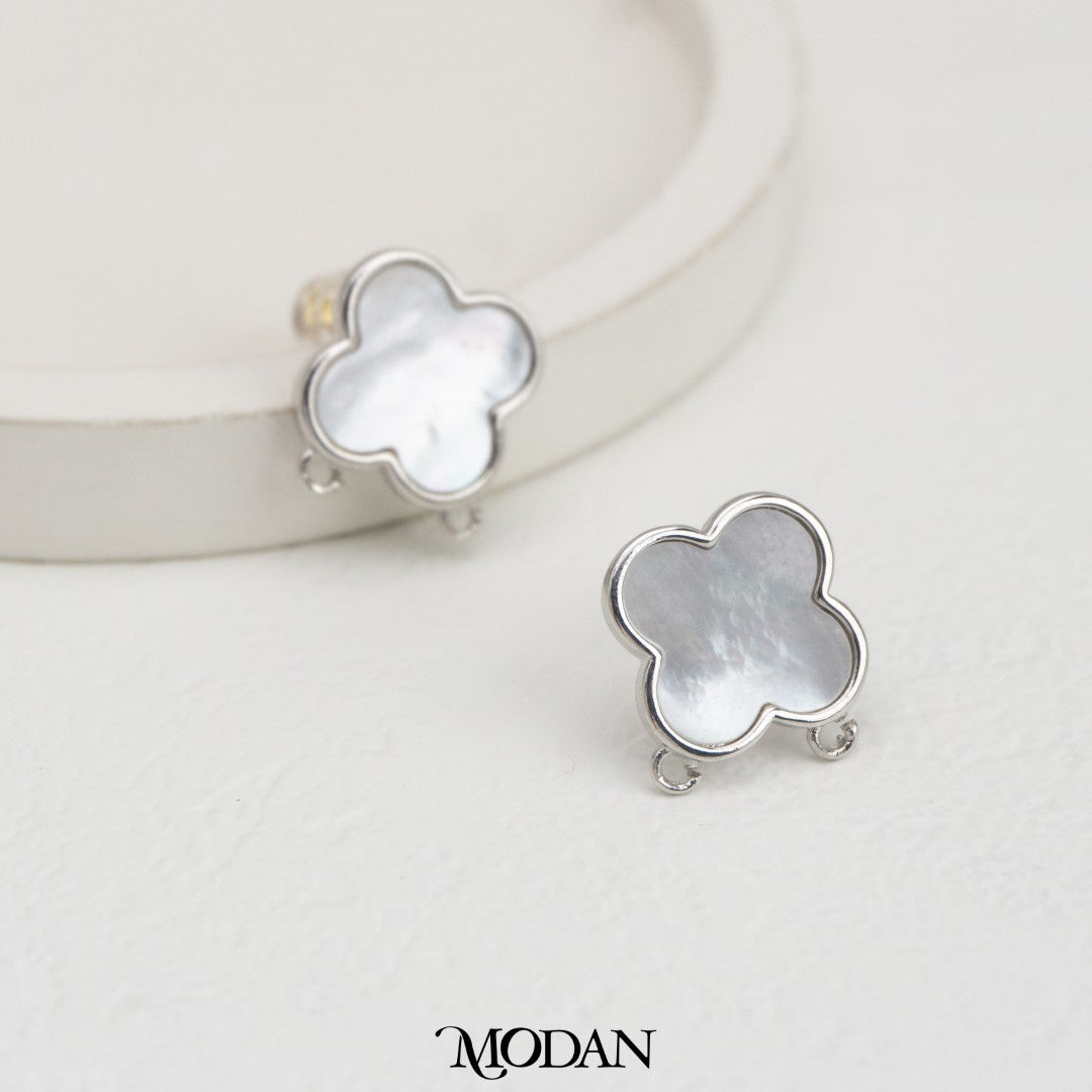 Mother Of Pearl Clover Stud Earring DIY Earrings Findings Pengait Anting Tusuk Bentuk Daun Semanggi Unfinished Hypoallergenic Gold Filled