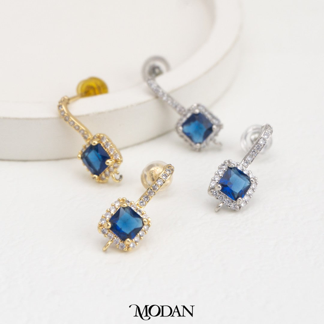 Colorful Micro Paved Square Stud Earring DIY Earrings Findings Pengait Anting Kotak Warna - Warni Unfinished Hypoallergenic Gold Filled