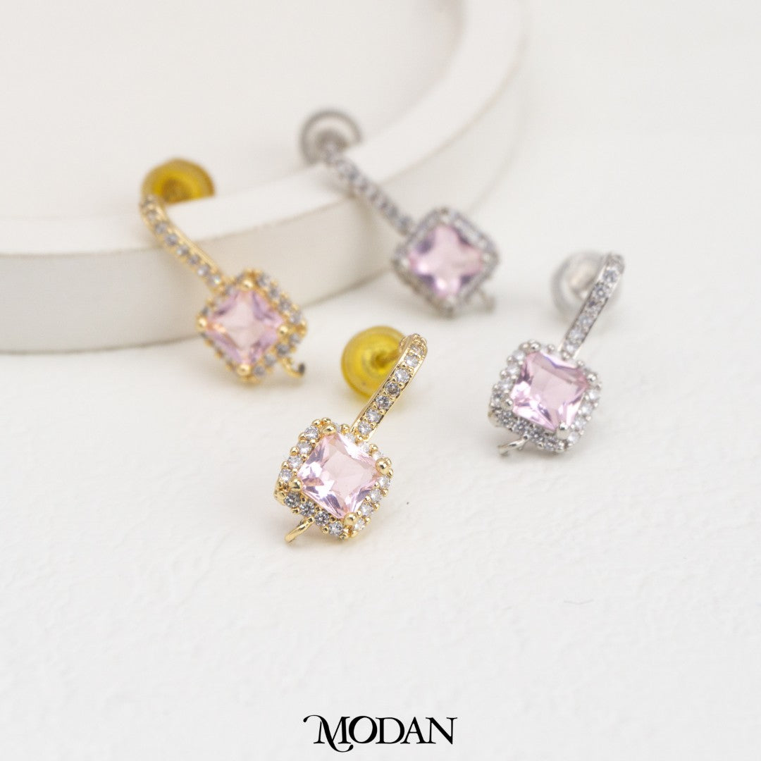 Colorful Micro Paved Square Stud Earring DIY Earrings Findings Pengait Anting Kotak Warna - Warni Unfinished Hypoallergenic Gold Filled