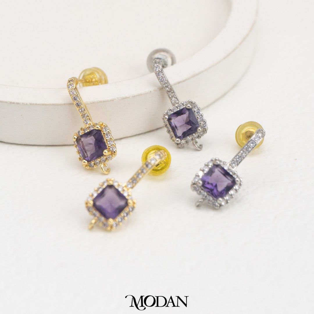 Colorful Micro Paved Square Stud Earring DIY Earrings Findings Pengait Anting Kotak Warna - Warni Unfinished Hypoallergenic Gold Filled