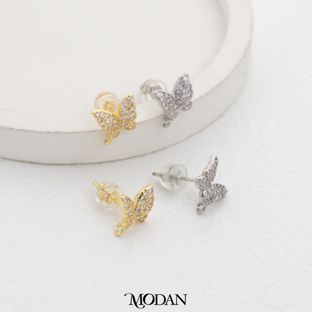 Micro Paved Butterfly Stud Earring DIY Earrings Findings Pengait Anting Tusuk Kupu - Kupu Unfinished Hypoallergenic Gold Filled
