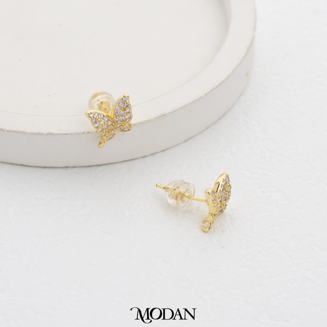 Micro Paved Butterfly Stud Earring DIY Earrings Findings Pengait Anting Tusuk Kupu - Kupu Unfinished Hypoallergenic Gold Filled