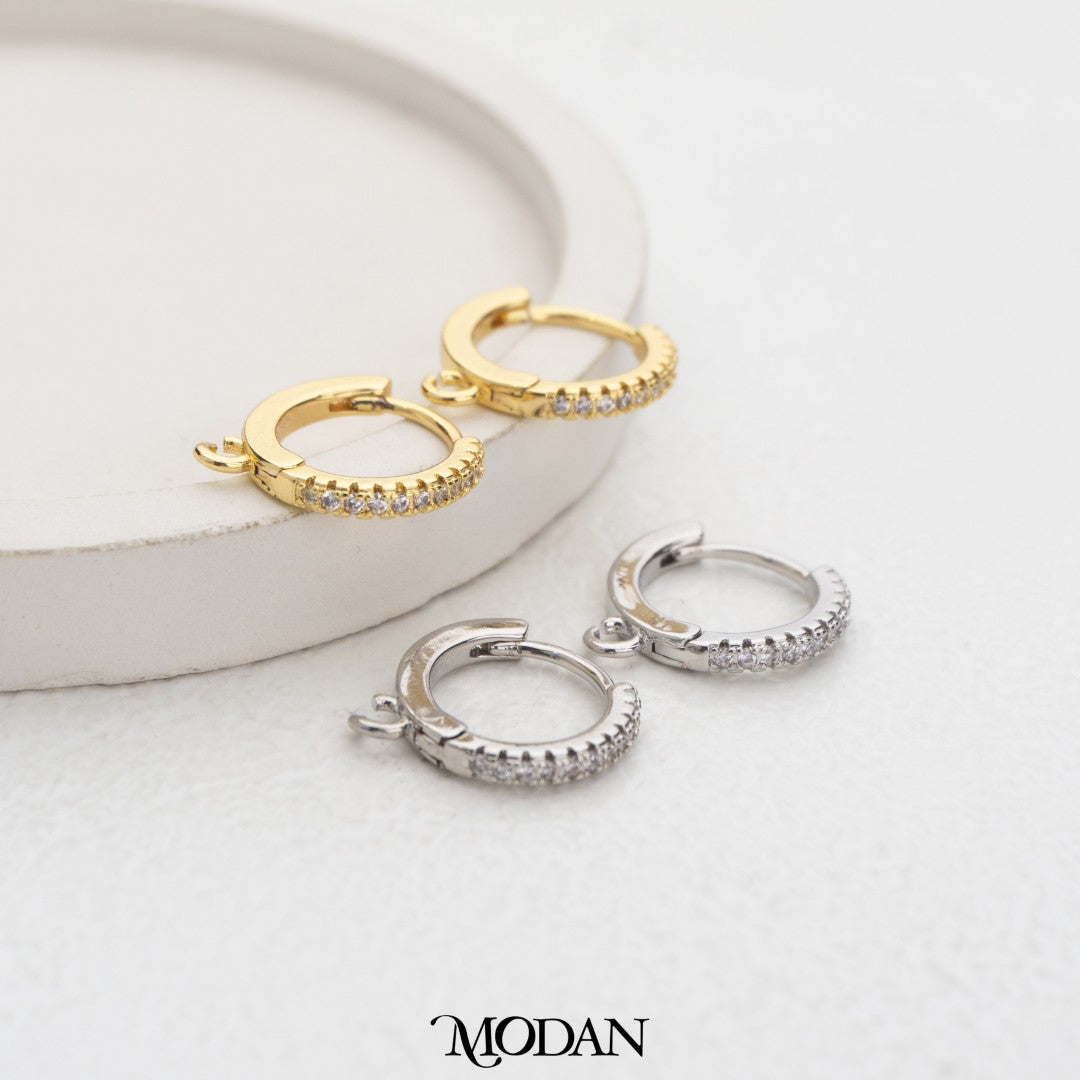 (14.7mm) Micro Paved  Zirconia Hoops Earring DIY Earrings Findings Pengait Anting Bulat Mata Pasir Unfinished Hypoallergenic Gold Filled