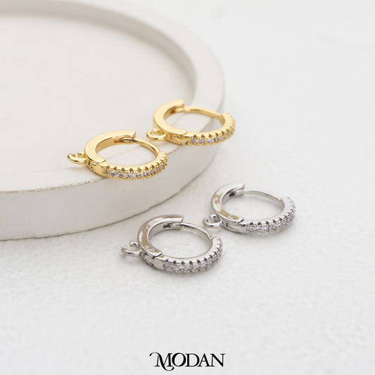 (14.7mm) Micro Paved  Zirconia Hoops Earring DIY Earrings Findings Pengait Anting Bulat Mata Pasir Unfinished Hypoallergenic Gold Filled