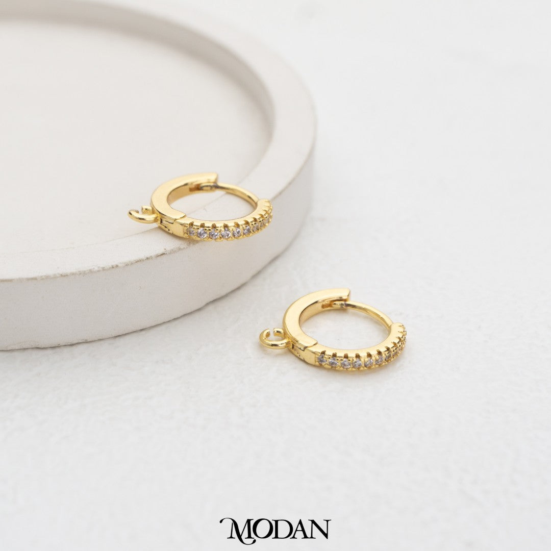 (14.7mm) Micro Paved  Zirconia Hoops Earring DIY Earrings Findings Pengait Anting Bulat Mata Pasir Unfinished Hypoallergenic Gold Filled