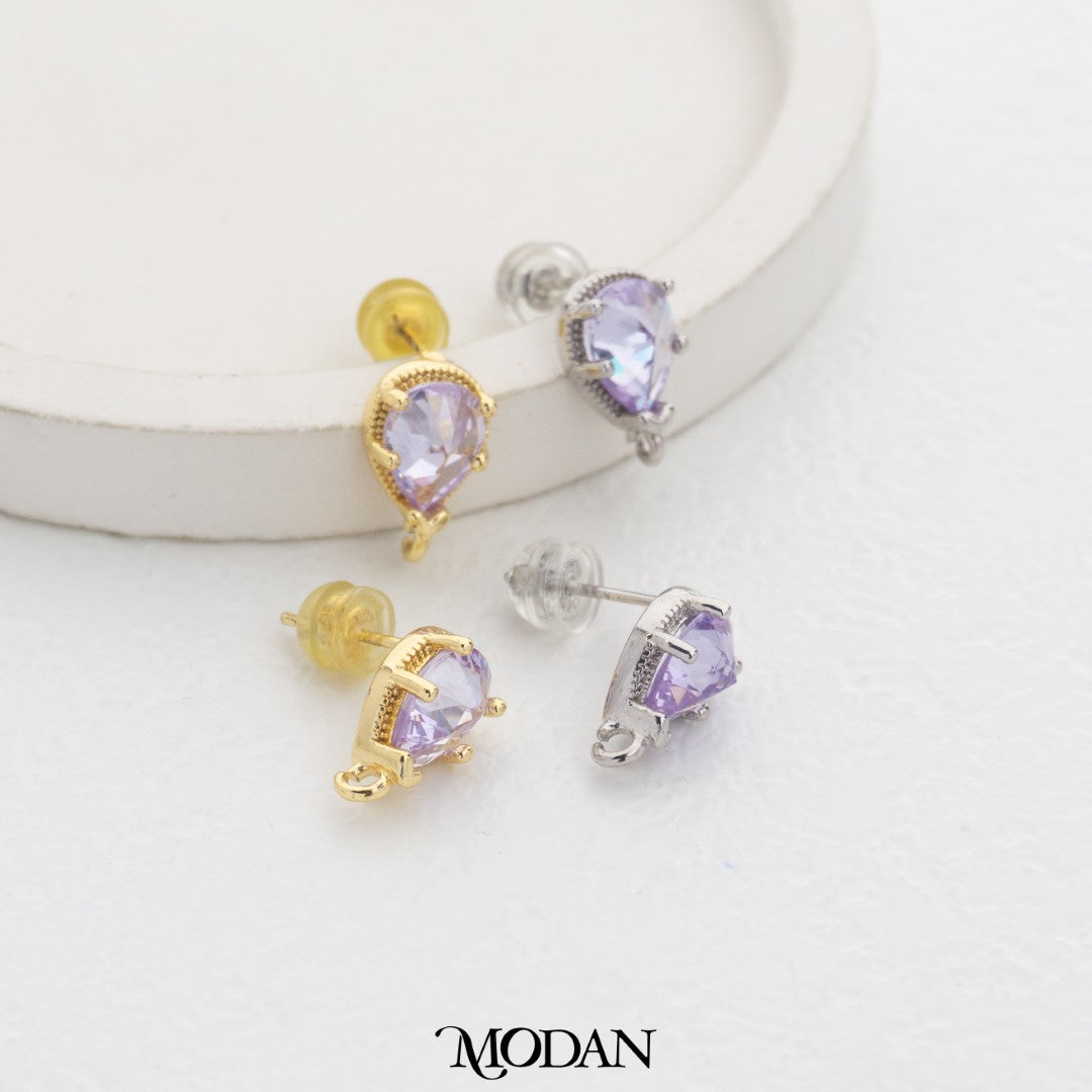 Purple Teardrop Stud Earring DIY Earrings Findings Pengait Anting Tusuk Tetes Air Mata Unfinished Hypoallergenic Gold Filled