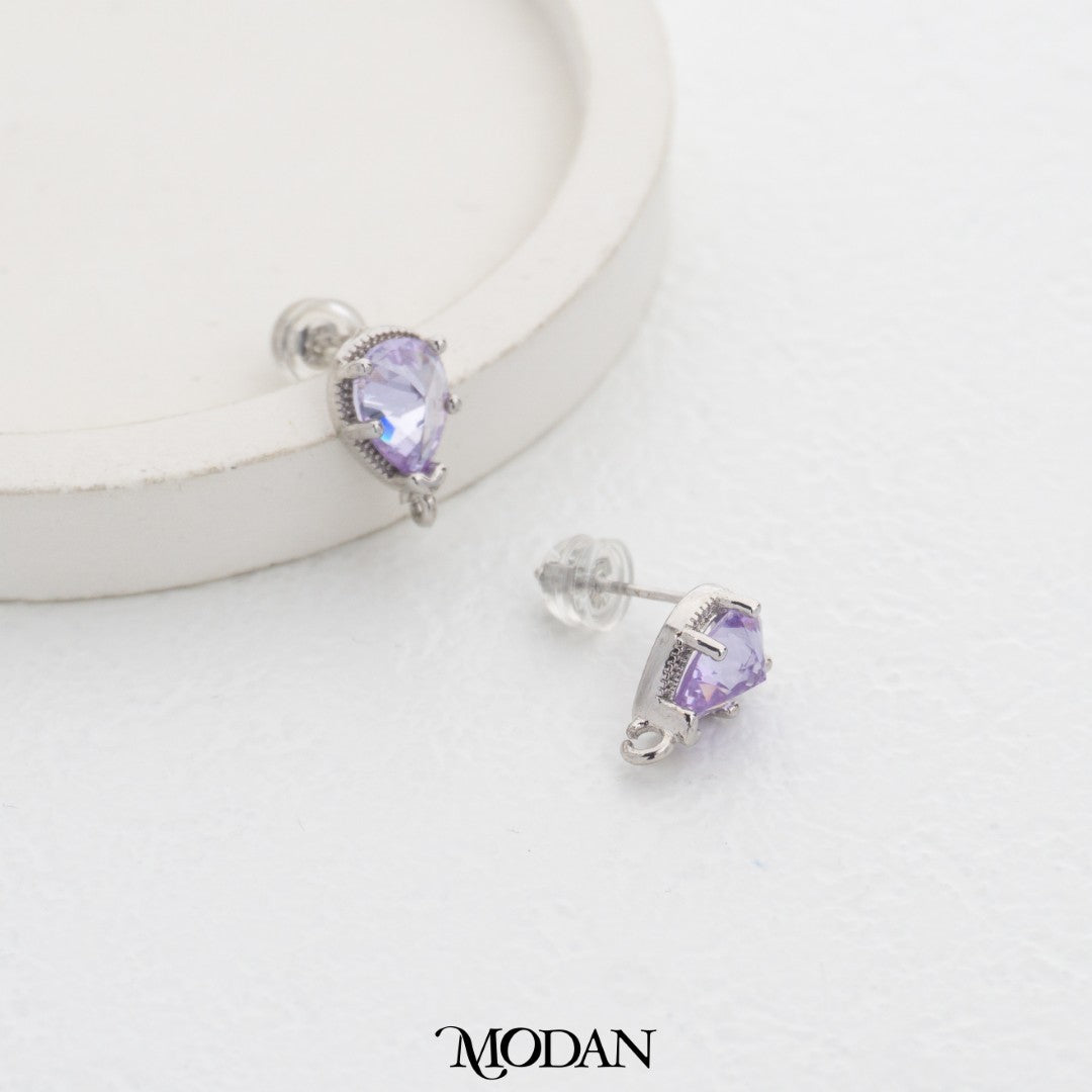 Purple Teardrop Stud Earring DIY Earrings Findings Pengait Anting Tusuk Tetes Air Mata Unfinished Hypoallergenic Gold Filled
