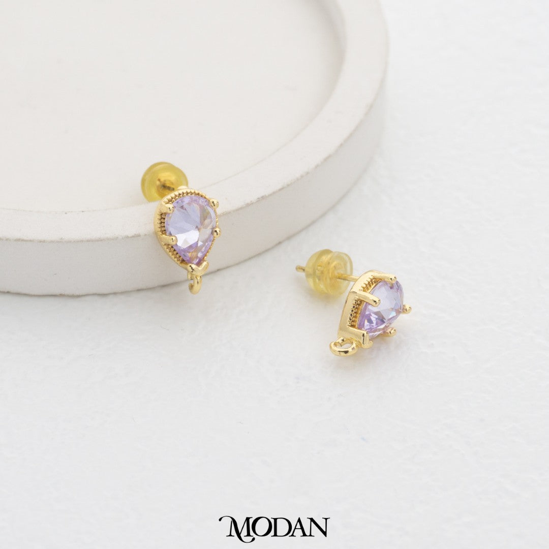Purple Teardrop Stud Earring DIY Earrings Findings Pengait Anting Tusuk Tetes Air Mata Unfinished Hypoallergenic Gold Filled