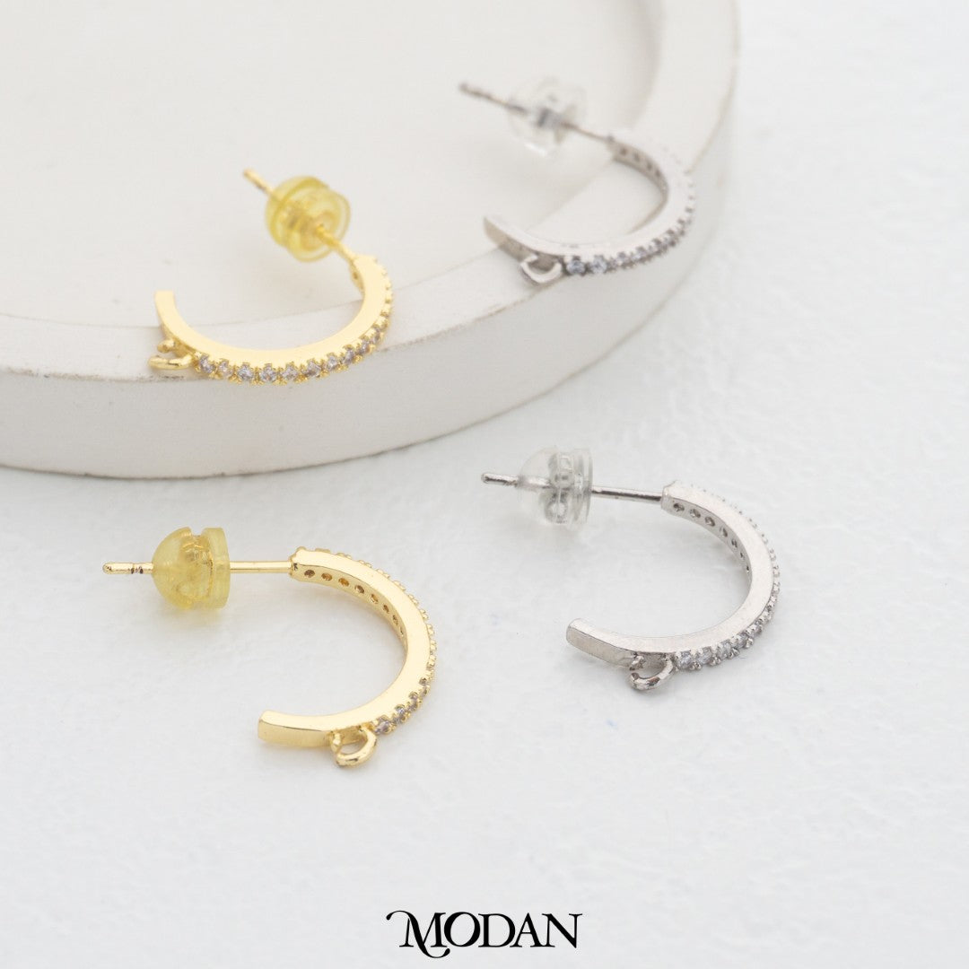 (18mm) Sparkling Micro Paved C-Hoops Earring DIY Earrings Findings Pengait Anting Tusuk C Unfinished Hypoallergenic Gold Filled