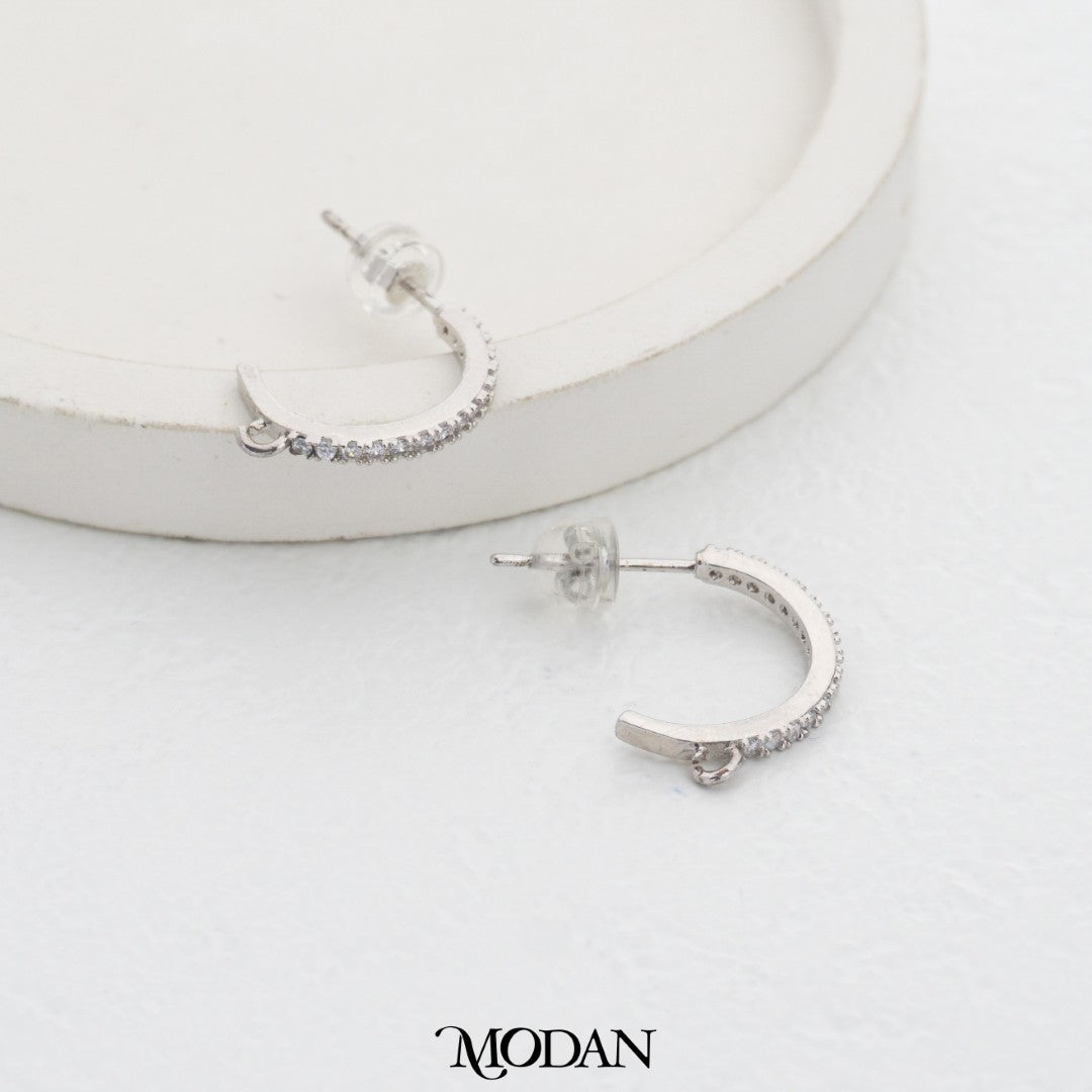 (18mm) Sparkling Micro Paved C-Hoops Earring DIY Earrings Findings Pengait Anting Tusuk C Unfinished Hypoallergenic Gold Filled