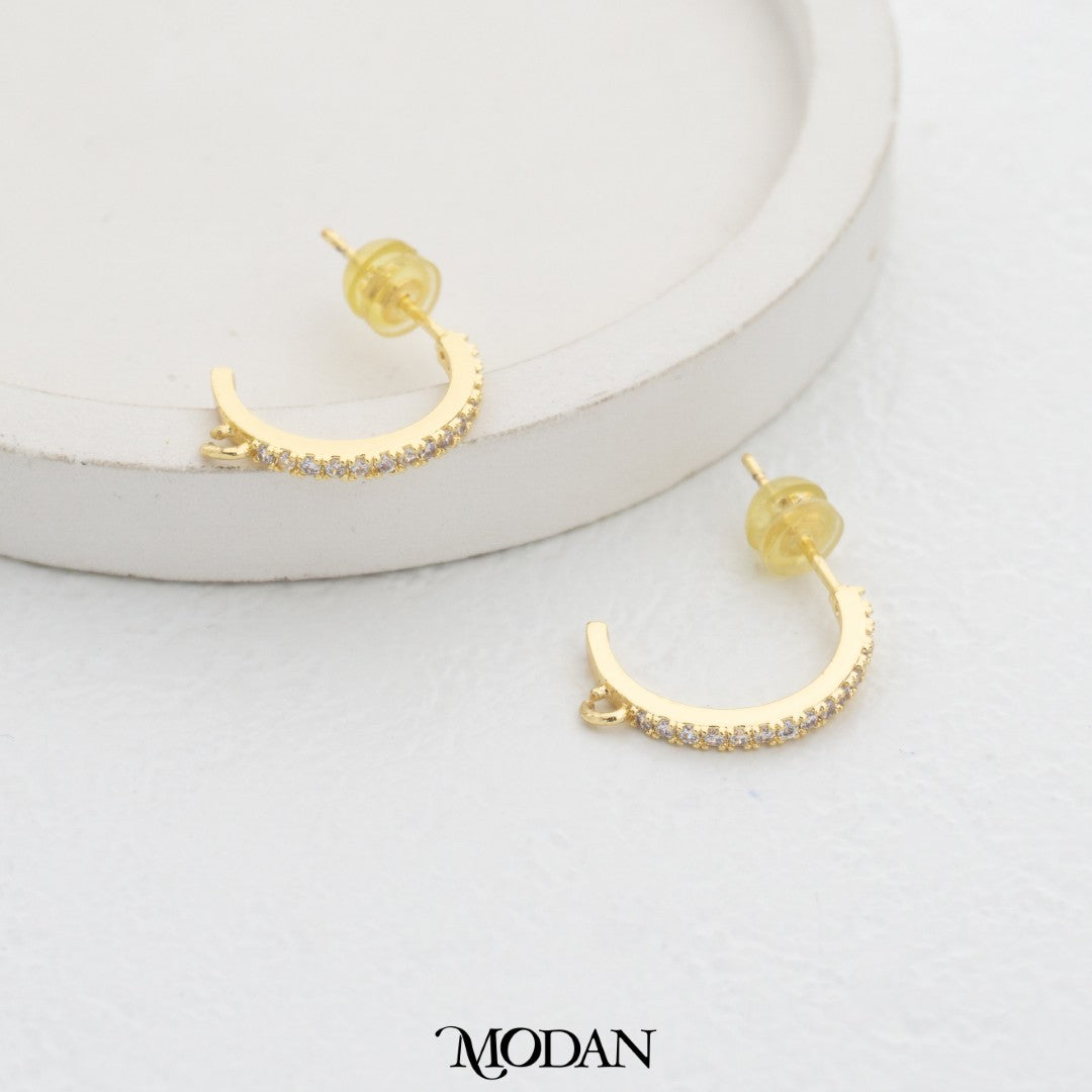 (18mm) Sparkling Micro Paved C-Hoops Earring DIY Earrings Findings Pengait Anting Tusuk C Unfinished Hypoallergenic Gold Filled